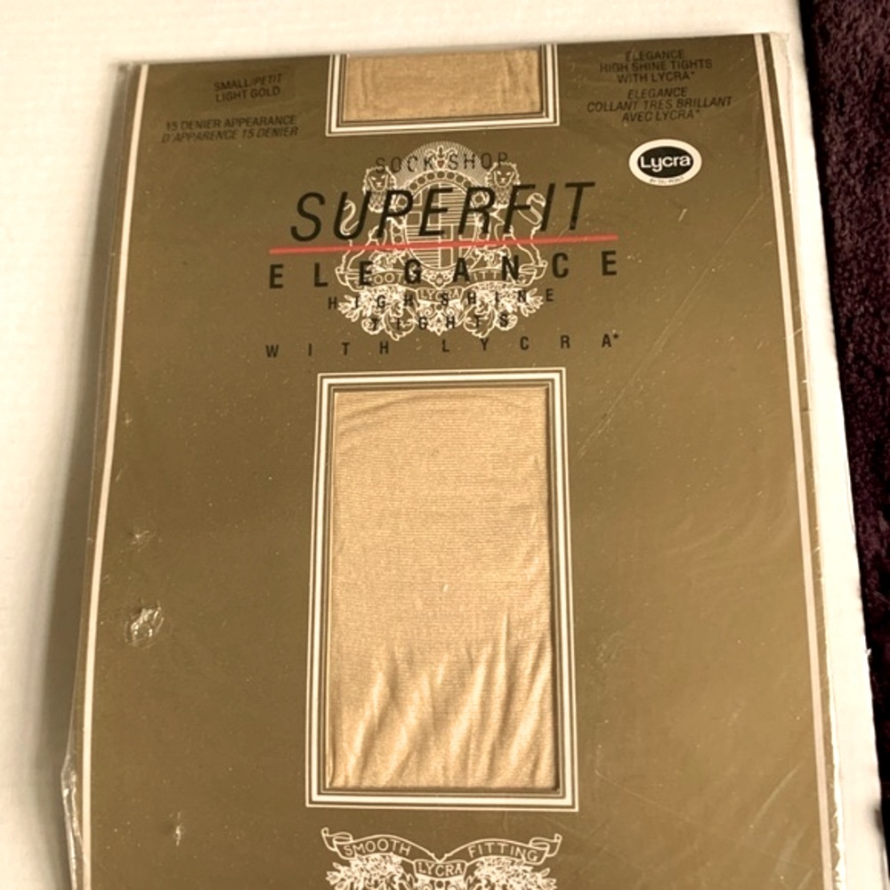 90’s Vintage English Super Glossy Satin Opaque Gold Tan color Pantyhose Tights S